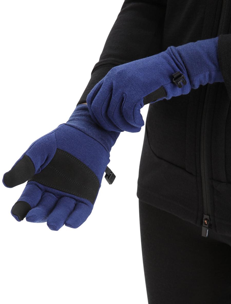 Men\'s Icebreaker Unisex RealFleece™ Merino Sierra Gloves Royal Navy | CA 1891HAPK